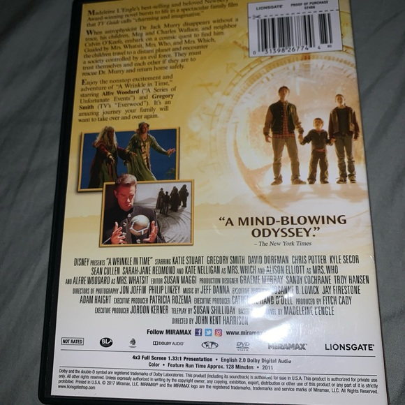 ~5/$6 MOVIES VHS/DVDS~ A Wrinkle In Time [DVD] - Picture 2 of 4